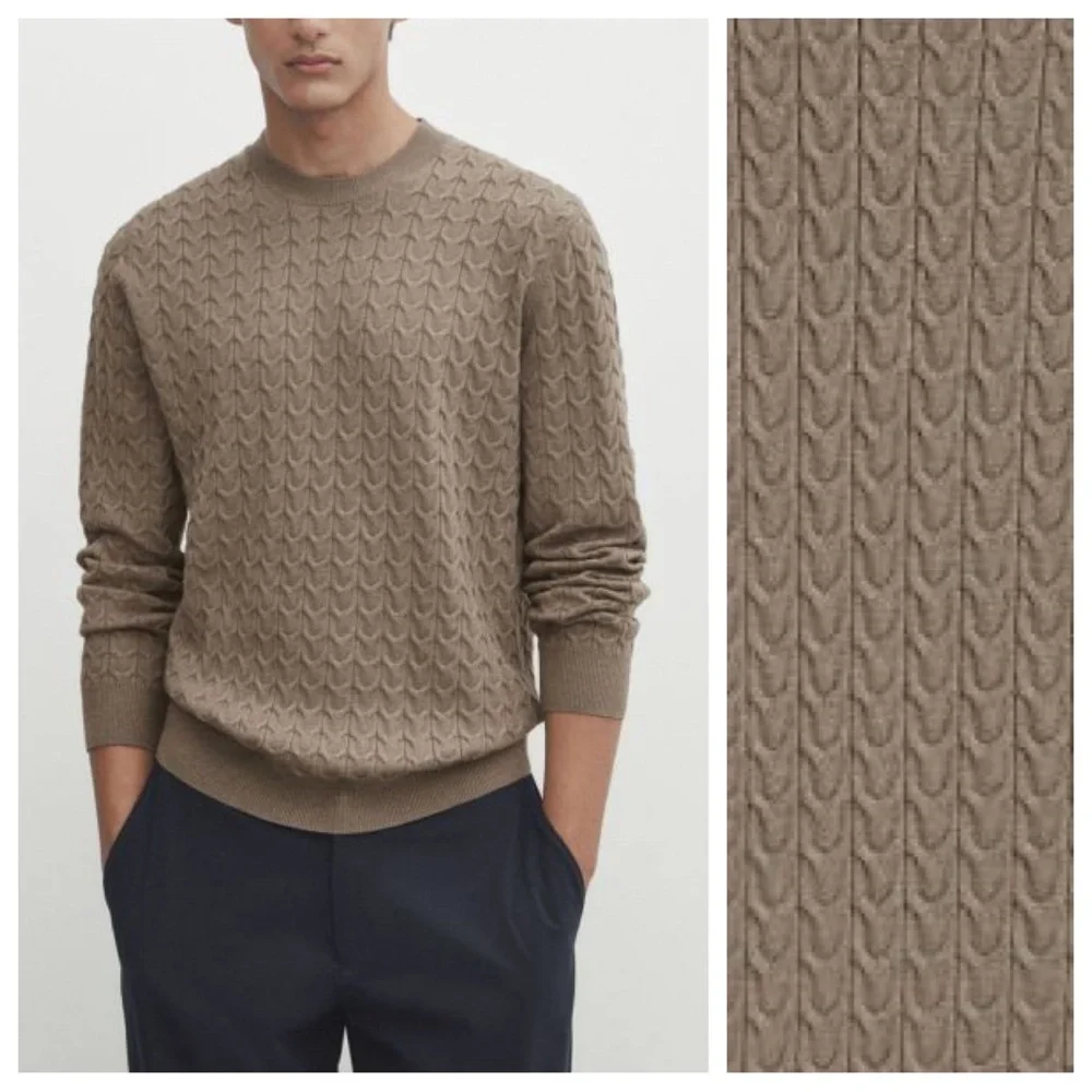 NWT. Massimo Dutti Man Cable Knit Viscose Blend Straight Fit Sweater. Si…